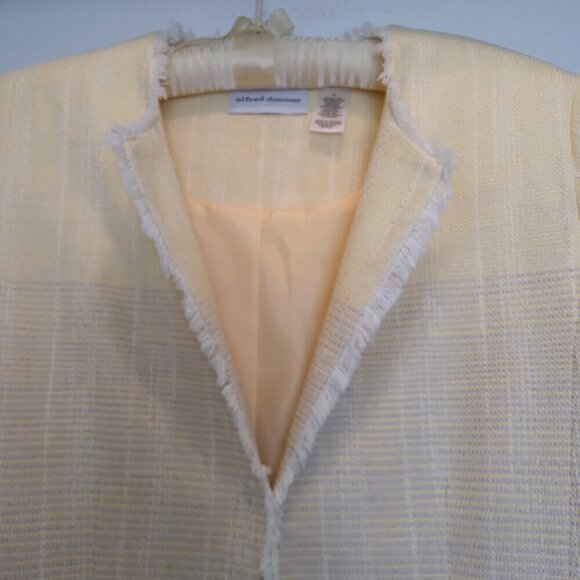 Butter Yellow & Beige Melange Plaid Tweed Jacket with Frayed Edges Sz10 - Picture 4 of 13